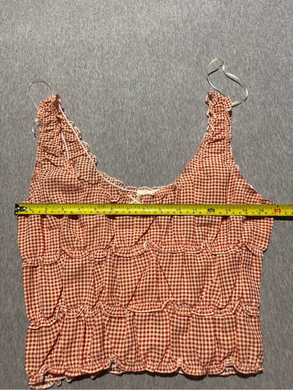 Lush Red Gingham Ruffle Crop Tank - Picture 3 of 6